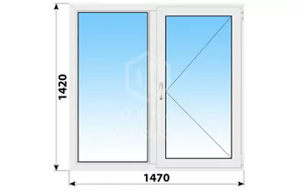 Двухстворчатое пластиковое окно 1470x1420 Г-П