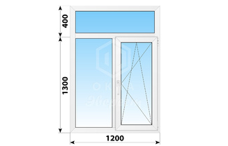 Двухстворчатое пластиковое окно с глухой фрамугой 1200x1700 Г-ПО