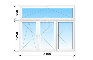Трехстворчатое пластиковое окно с откидной фрамугой 2100x1800 ПО-П-П